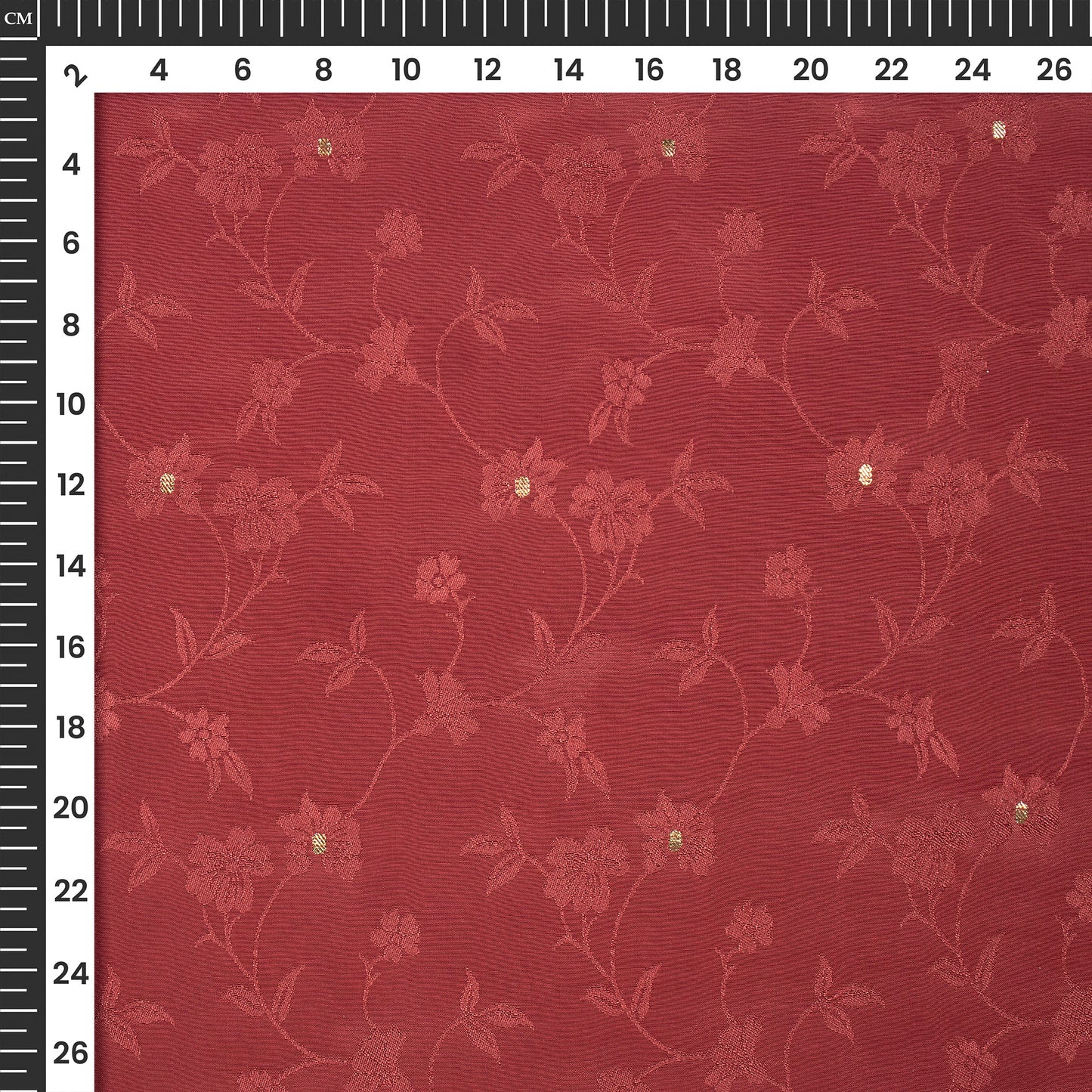 Plain Ruby Red  Golden Booti Floral Jacquard Work Bemberg Silk Fabric