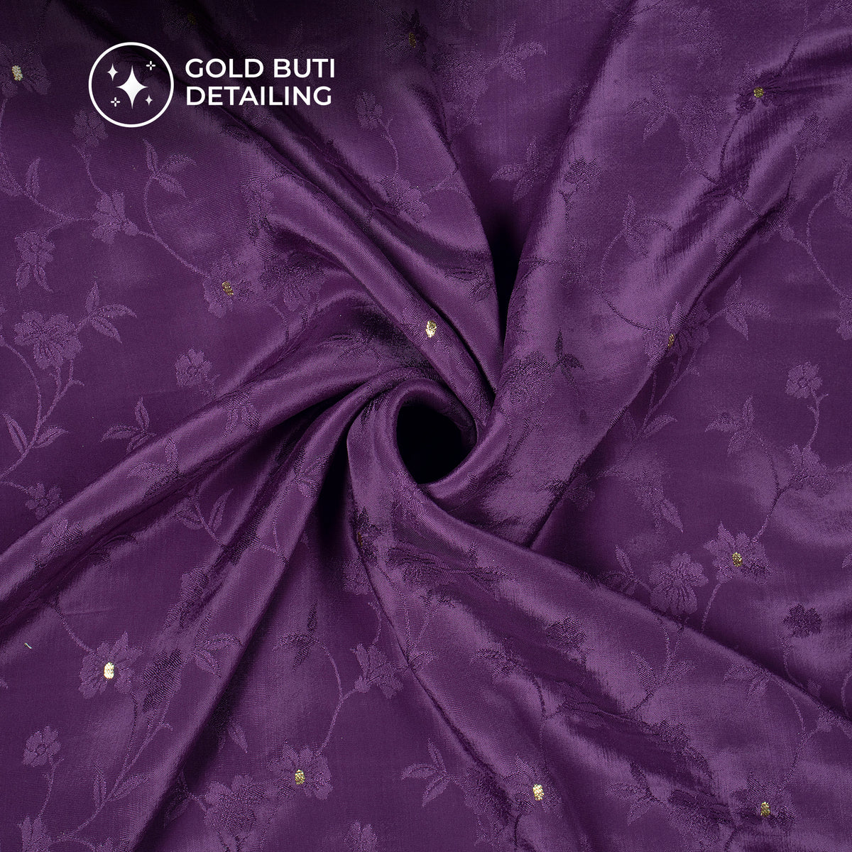 Plain Violet Purple Golden Booti Floral Jacquard Work Bemberg Silk Fabric