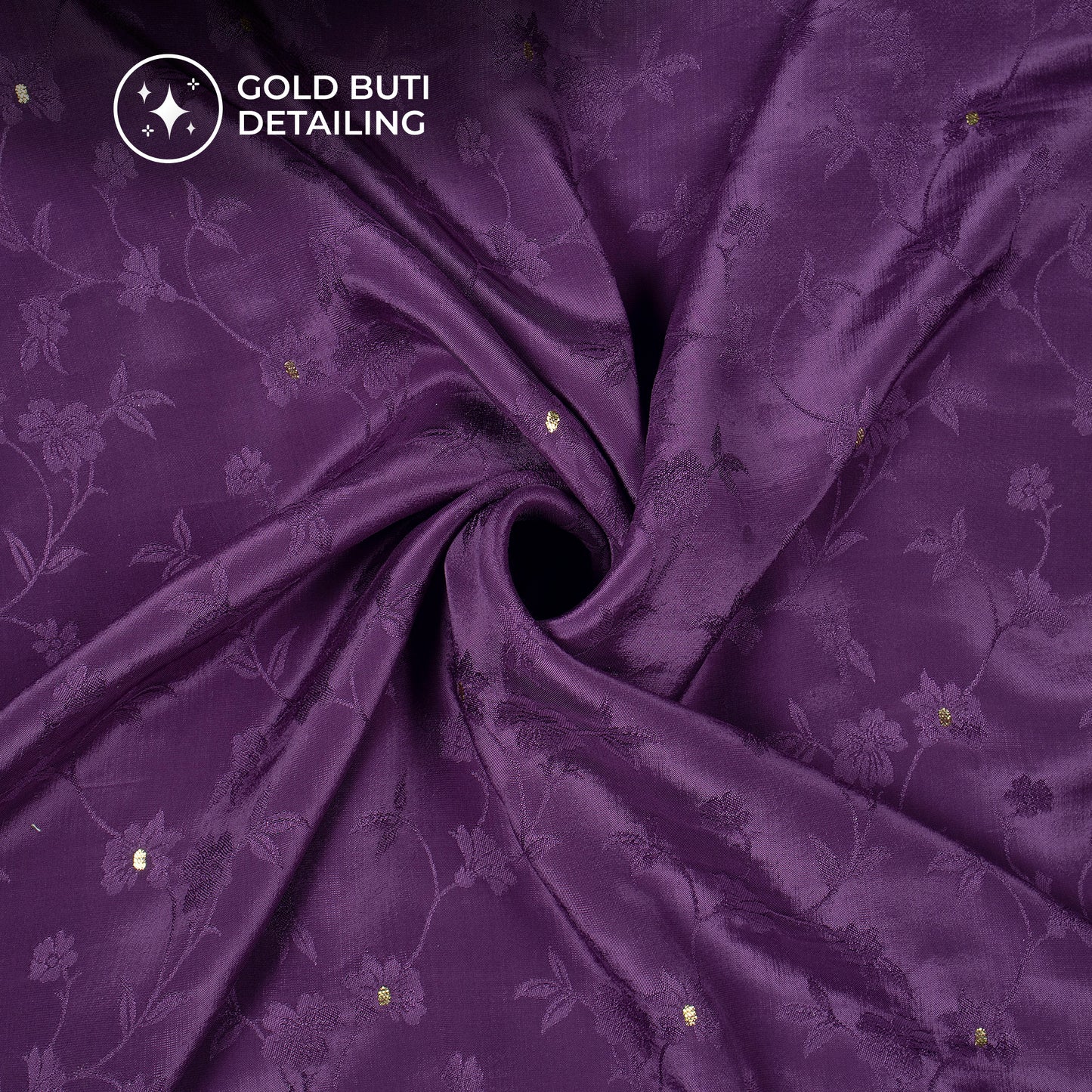 Plain Violet Purple Golden Booti Floral Jacquard Work Bemberg Silk Fabric