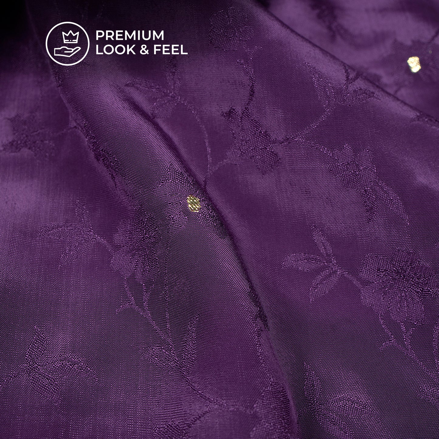 Plain Violet Purple Golden Booti Floral Jacquard Work Bemberg Silk Fabric