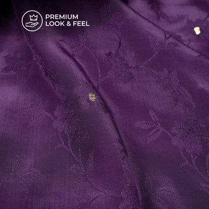 Plain Violet Purple Golden Booti Floral Jacquard Work Bemberg Silk Fabric