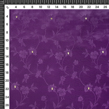 Plain Violet Purple Golden Booti Floral Jacquard Work Bemberg Silk Fabric