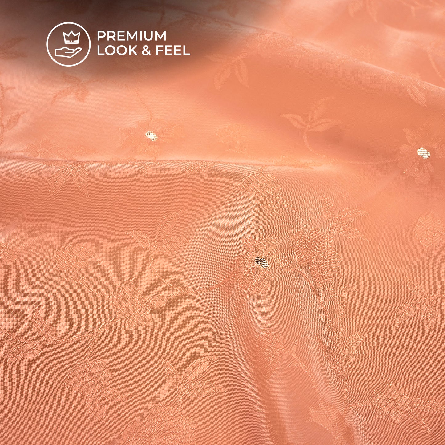 Plain Peach Pink Golden Booti Floral Jacquard Work Bemberg Silk Fabric