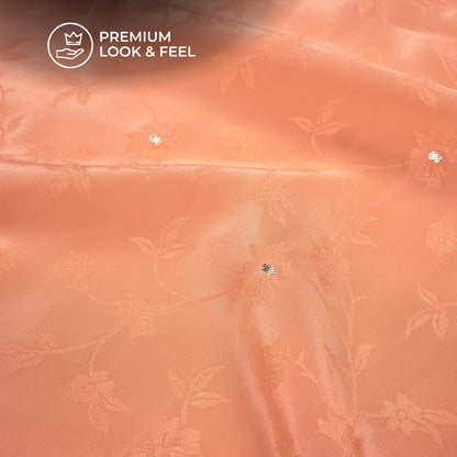 Plain Peach Pink Golden Booti Floral Jacquard Work Bemberg Silk Fabric