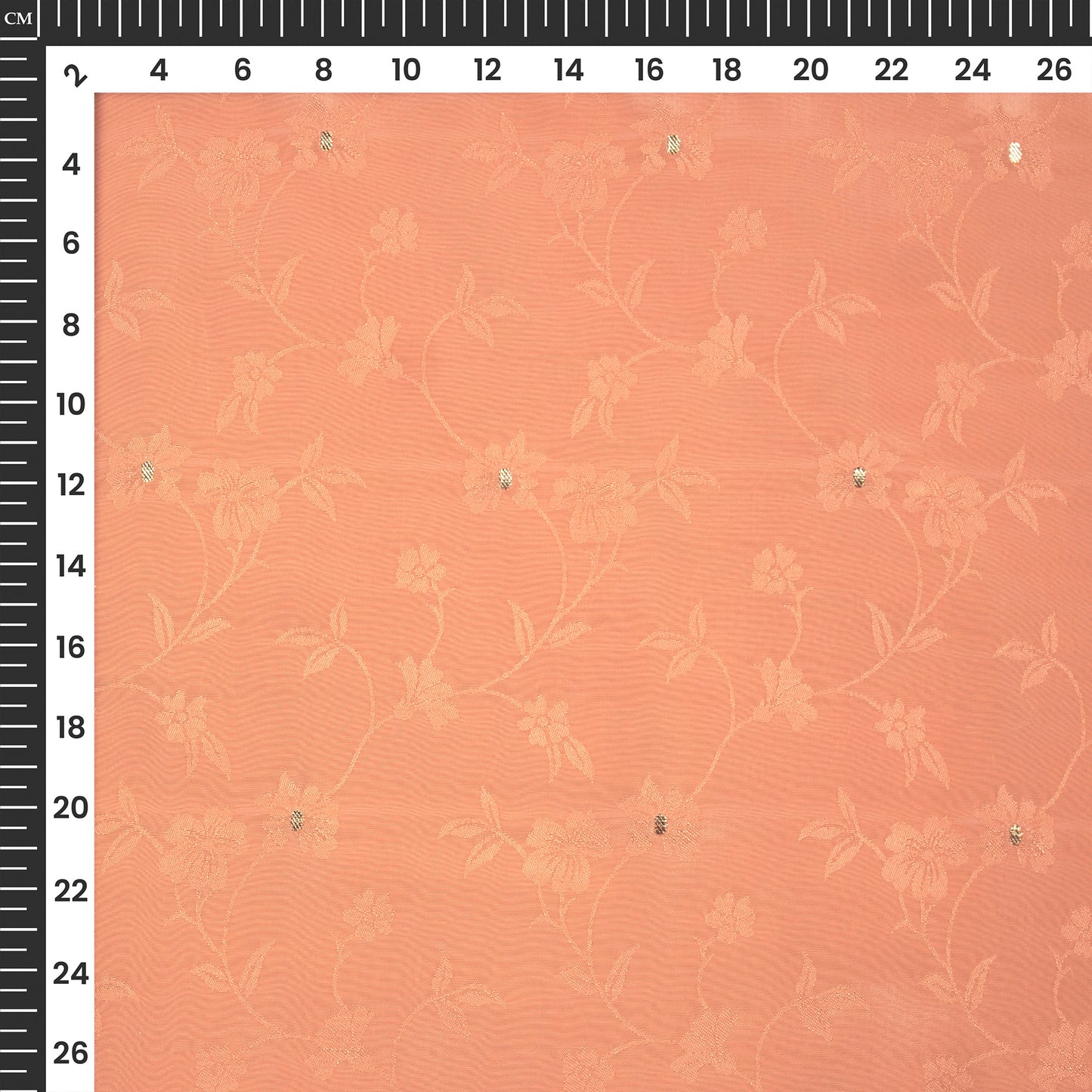 Plain Peach Pink Golden Booti Floral Jacquard Work Bemberg Silk Fabric