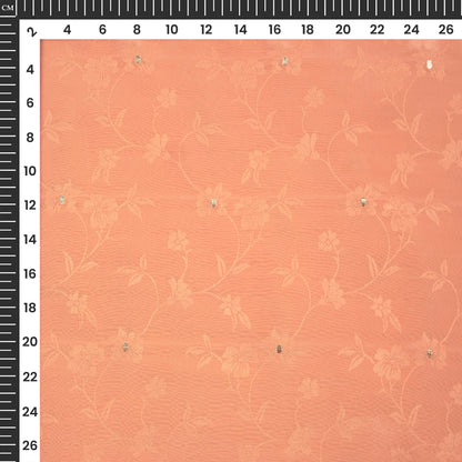 Plain Peach Pink Golden Booti Floral Jacquard Work Bemberg Silk Fabric