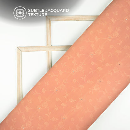 Plain Peach Pink Golden Booti Floral Jacquard Work Bemberg Silk Fabric