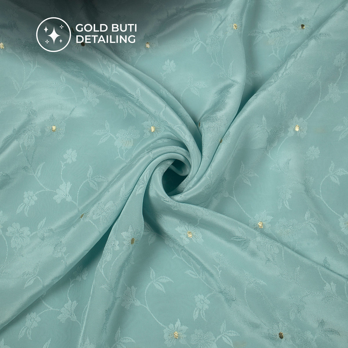 Plain Sky Blue  Golden Booti Floral Jacquard Work Bemberg Silk Fabric