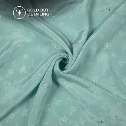 Plain Sky Blue  Golden Booti Floral Jacquard Work Bemberg Silk Fabric