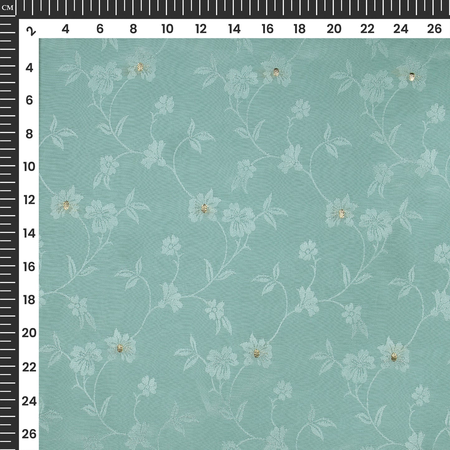 Plain Sky Blue  Golden Booti Floral Jacquard Work Bemberg Silk Fabric