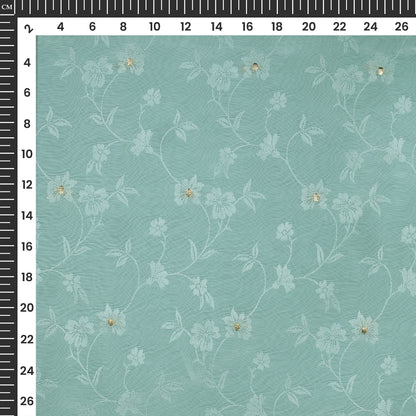 Plain Sky Blue  Golden Booti Floral Jacquard Work Bemberg Silk Fabric