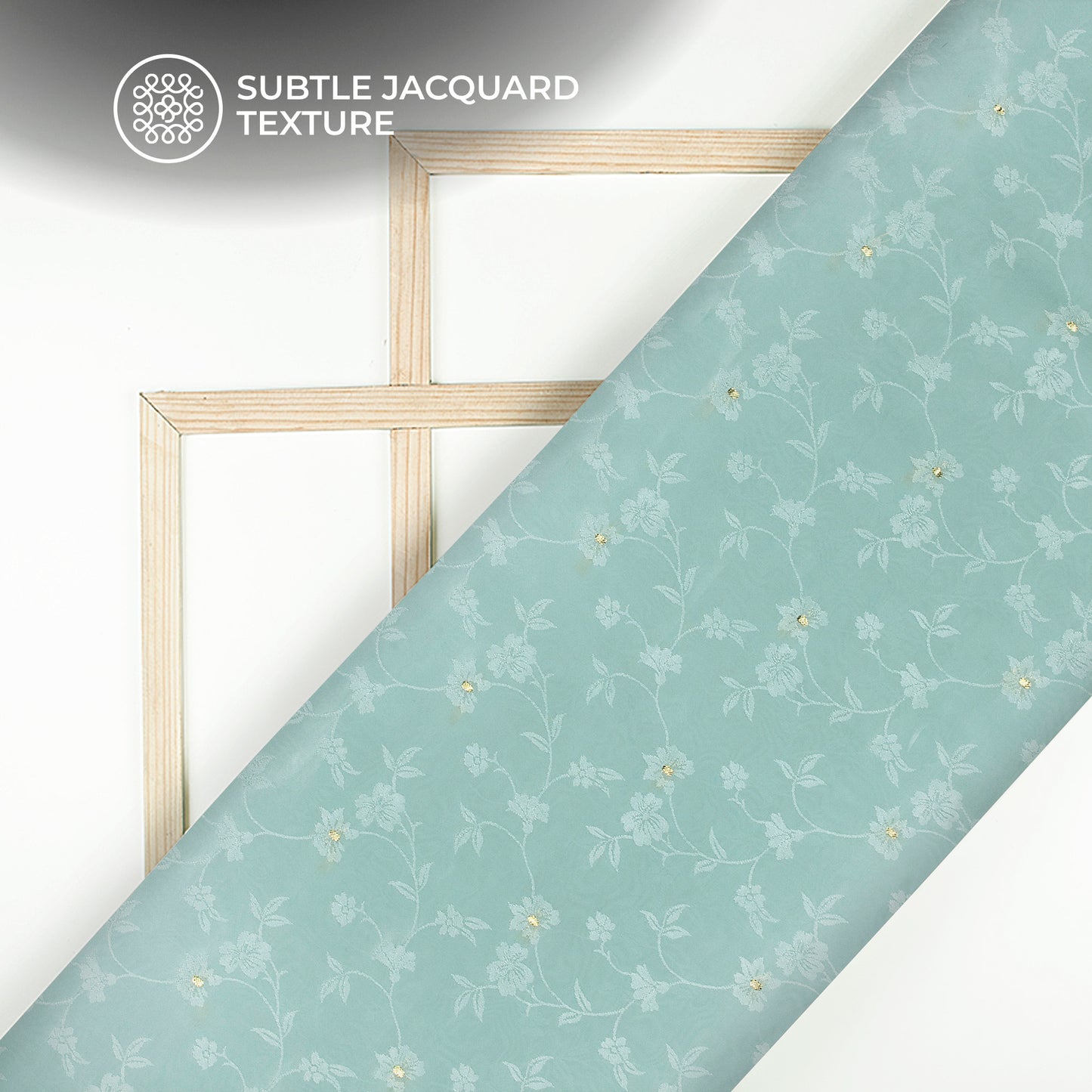 Plain Sky Blue  Golden Booti Floral Jacquard Work Bemberg Silk Fabric