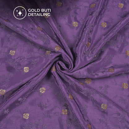 Plain Indigo Golden Booti Floral Jacquard Work Bemberg Silk Fabric