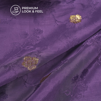 Plain Indigo Golden Booti Floral Jacquard Work Bemberg Silk Fabric
