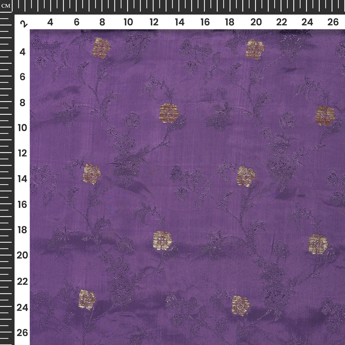 Plain Indigo Golden Booti Floral Jacquard Work Bemberg Silk Fabric