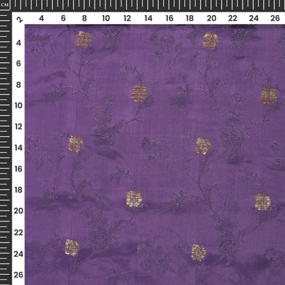 Plain Indigo Golden Booti Floral Jacquard Work Bemberg Silk Fabric