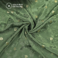 Plain Mehendi Golden Booti Floral Jacquard Work Bemberg Silk Fabric