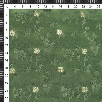 Plain Mehendi Golden Booti Floral Jacquard Work Bemberg Silk Fabric