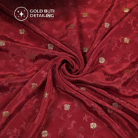 Plain Ruby Red Golden Booti Floral Jacquard Work Bemberg Silk Fabric