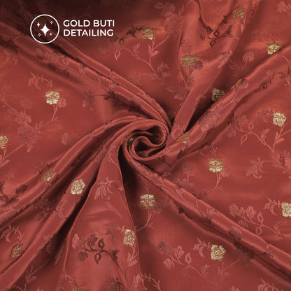 Plain Deep Maroon Golden Booti Floral Jacquard Work Bemberg Silk Fabric