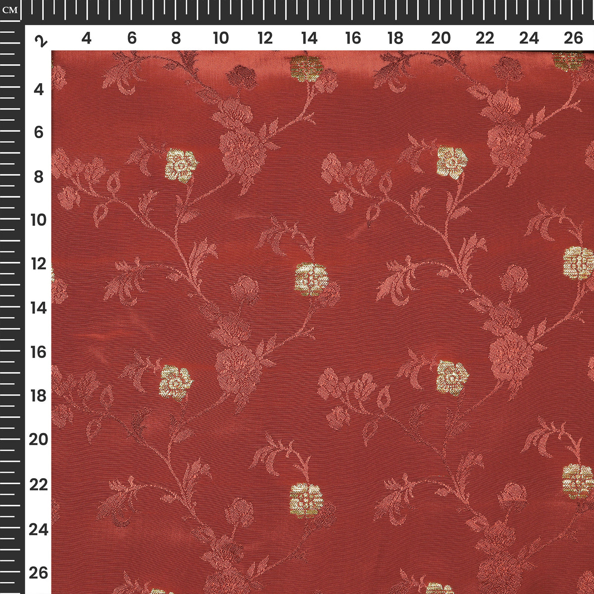 Plain Deep Maroon Golden Booti Floral Jacquard Work Bemberg Silk Fabric