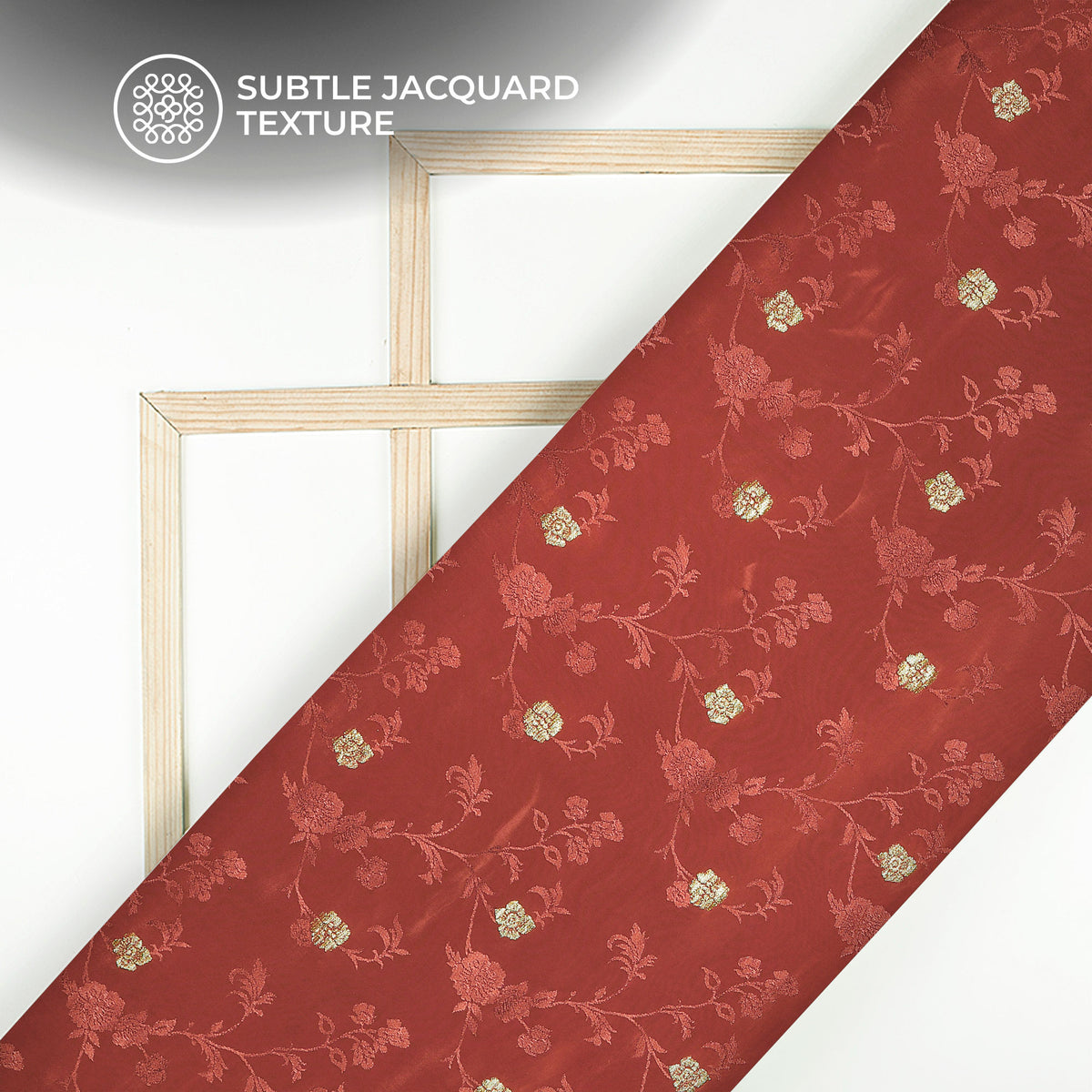 Plain Deep Maroon Golden Booti Floral Jacquard Work Bemberg Silk Fabric