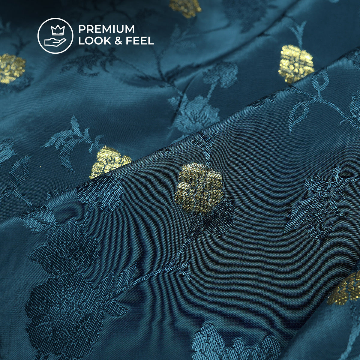 Plain Rama  Golden Booti Floral Jacquard Work Bemberg Silk Fabric