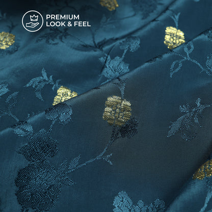 Plain Rama  Golden Booti Floral Jacquard Work Bemberg Silk Fabric