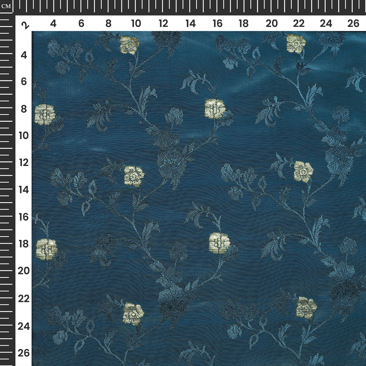 Plain Rama  Golden Booti Floral Jacquard Work Bemberg Silk Fabric