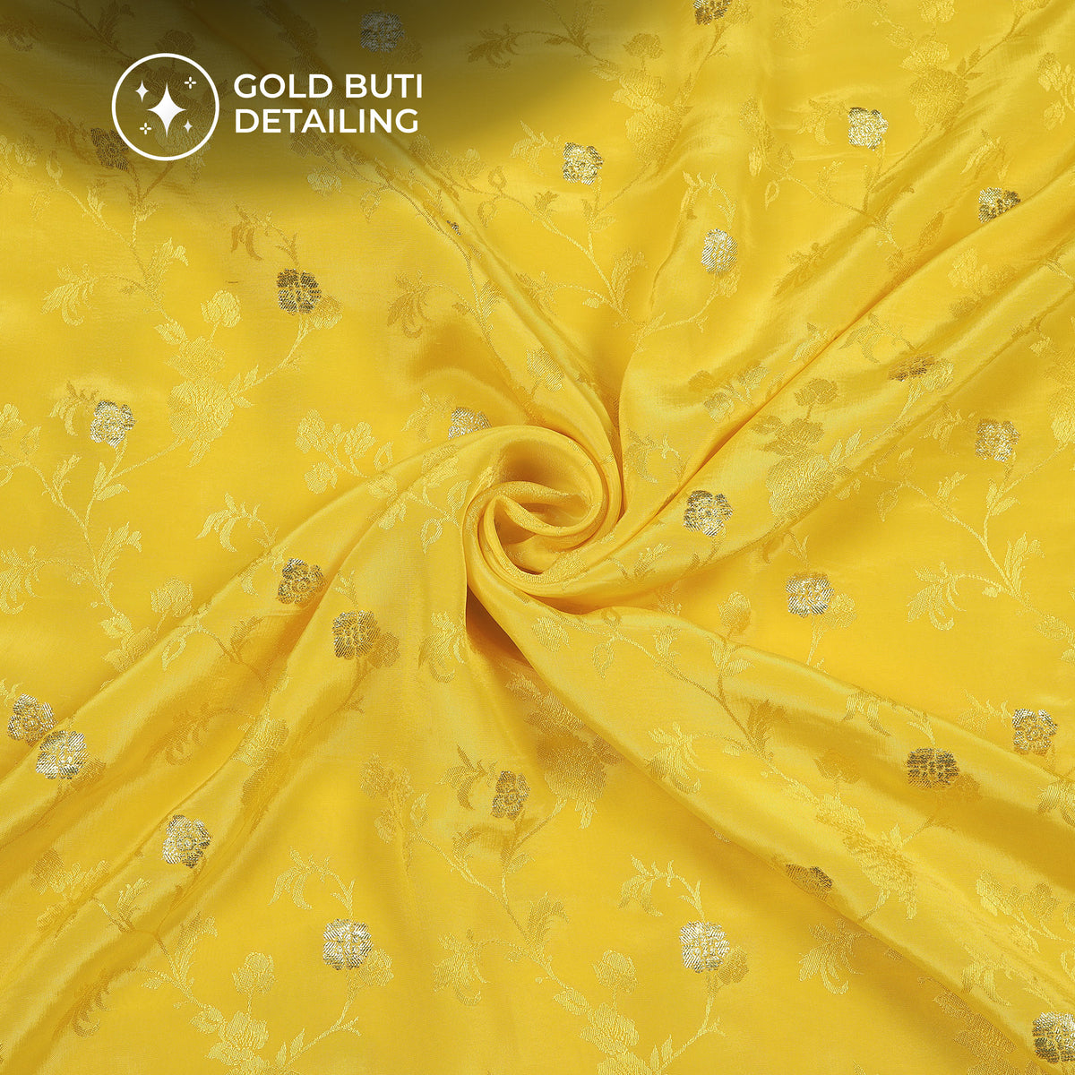 Plain Yellow  Golden Booti Floral Jacquard Work Bemberg Silk Fabric