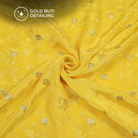 Plain Yellow  Golden Booti Floral Jacquard Work Bemberg Silk Fabric