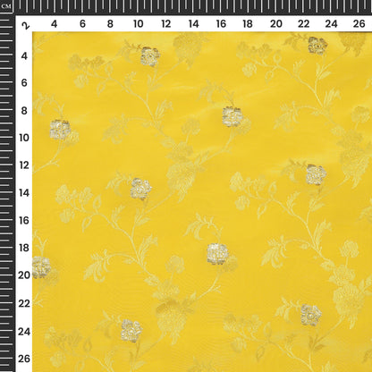 Plain Yellow  Golden Booti Floral Jacquard Work Bemberg Silk Fabric