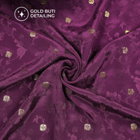 Plain Mulberry Purple  Golden Booti Floral Jacquard Work Bemberg Silk Fabric