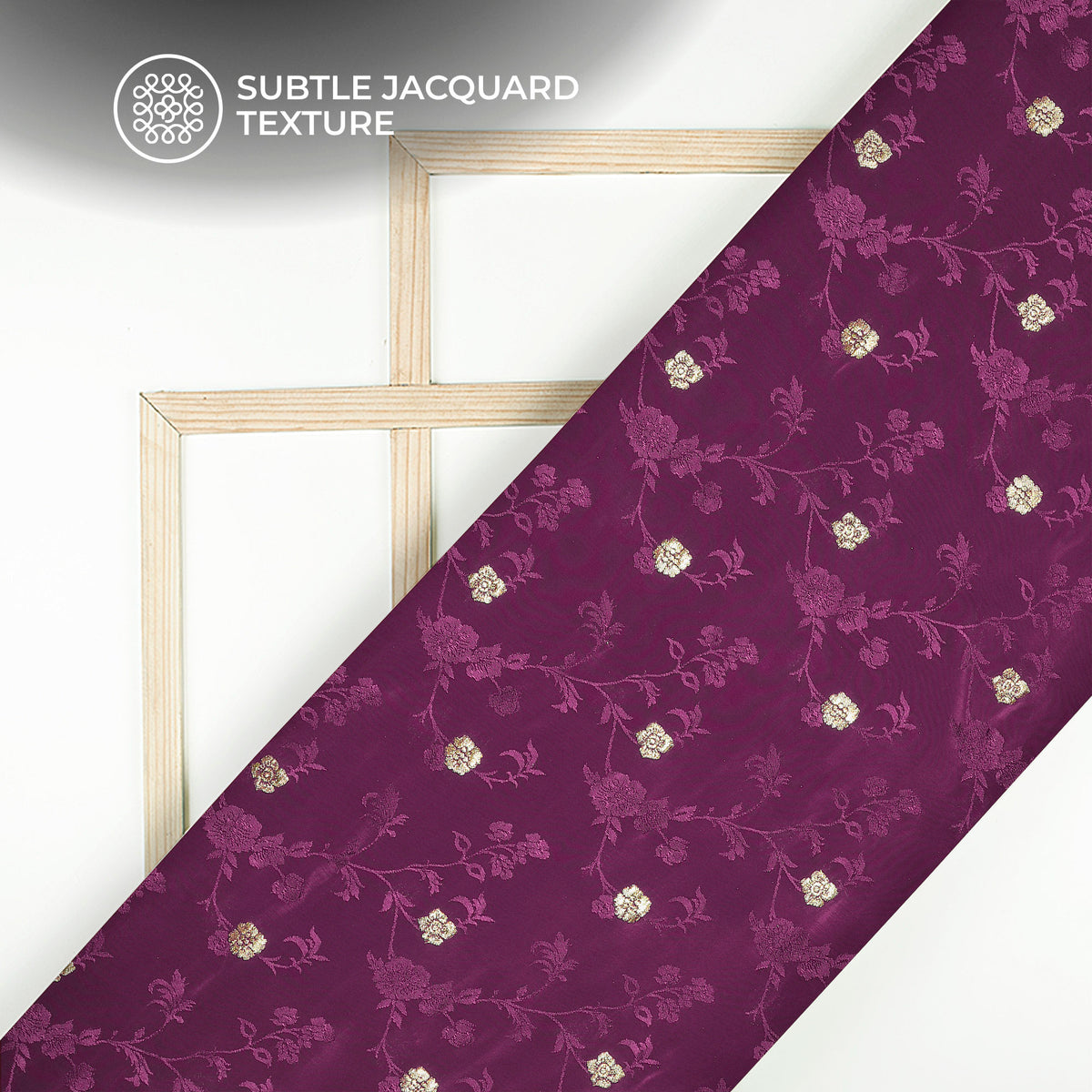 Plain Mulberry Purple  Golden Booti Floral Jacquard Work Bemberg Silk Fabric