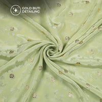 Plain Green Tea Golden Booti Floral Jacquard Work Bemberg Silk Fabric