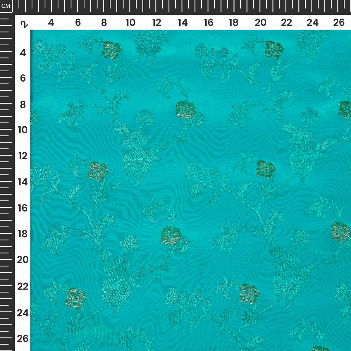 Plain Aqua  Golden Booti Floral Jacquard Work Bemberg Silk Fabric