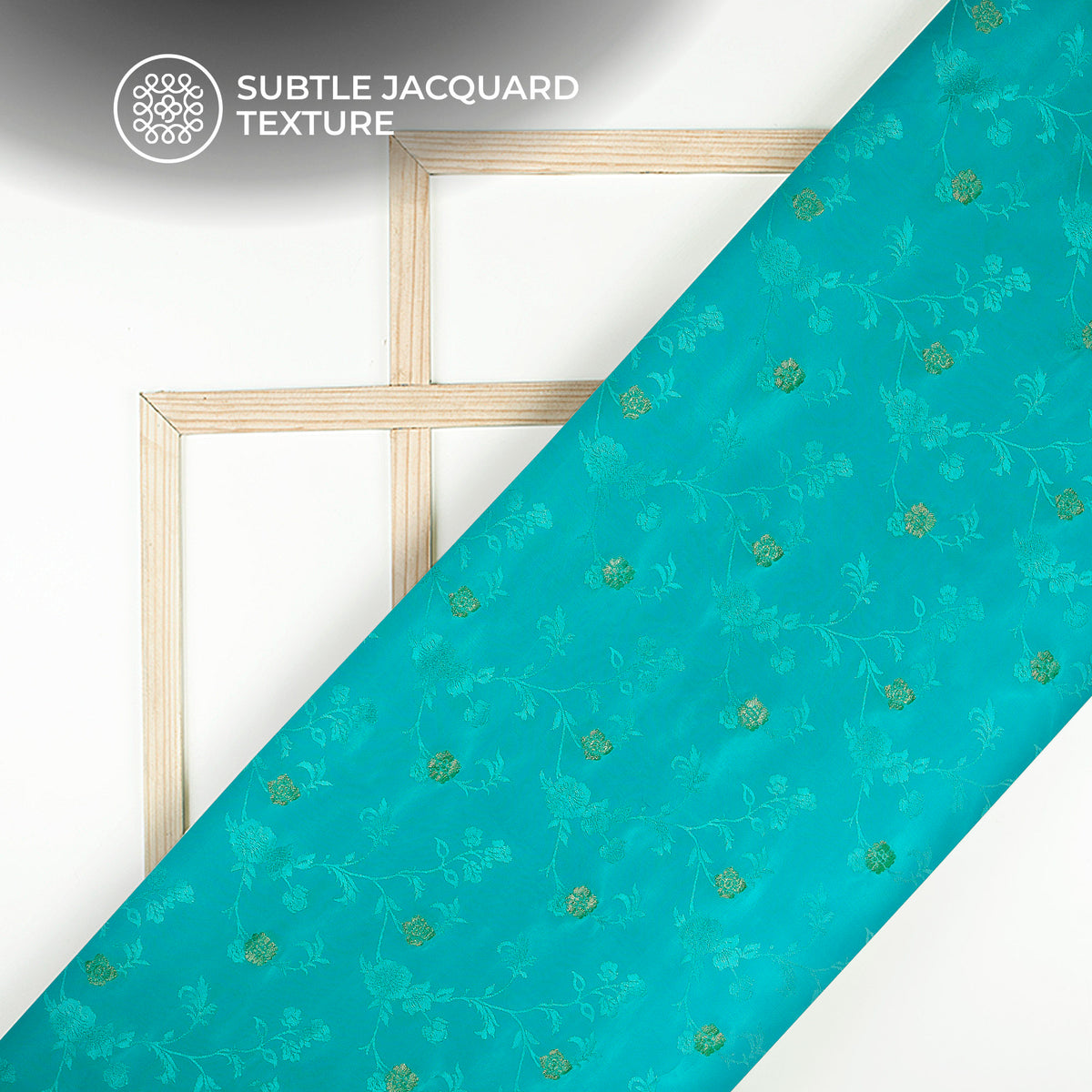 Plain Aqua  Golden Booti Floral Jacquard Work Bemberg Silk Fabric