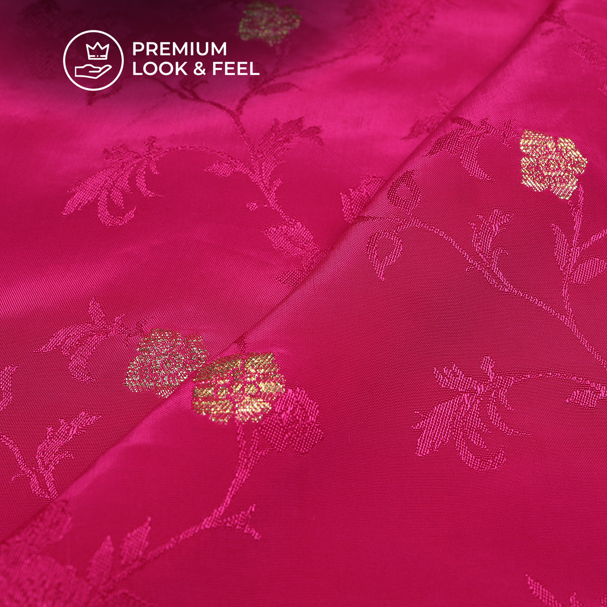 Plain Burgundy Golden Booti Floral Jacquard Work Bemberg Silk Fabric