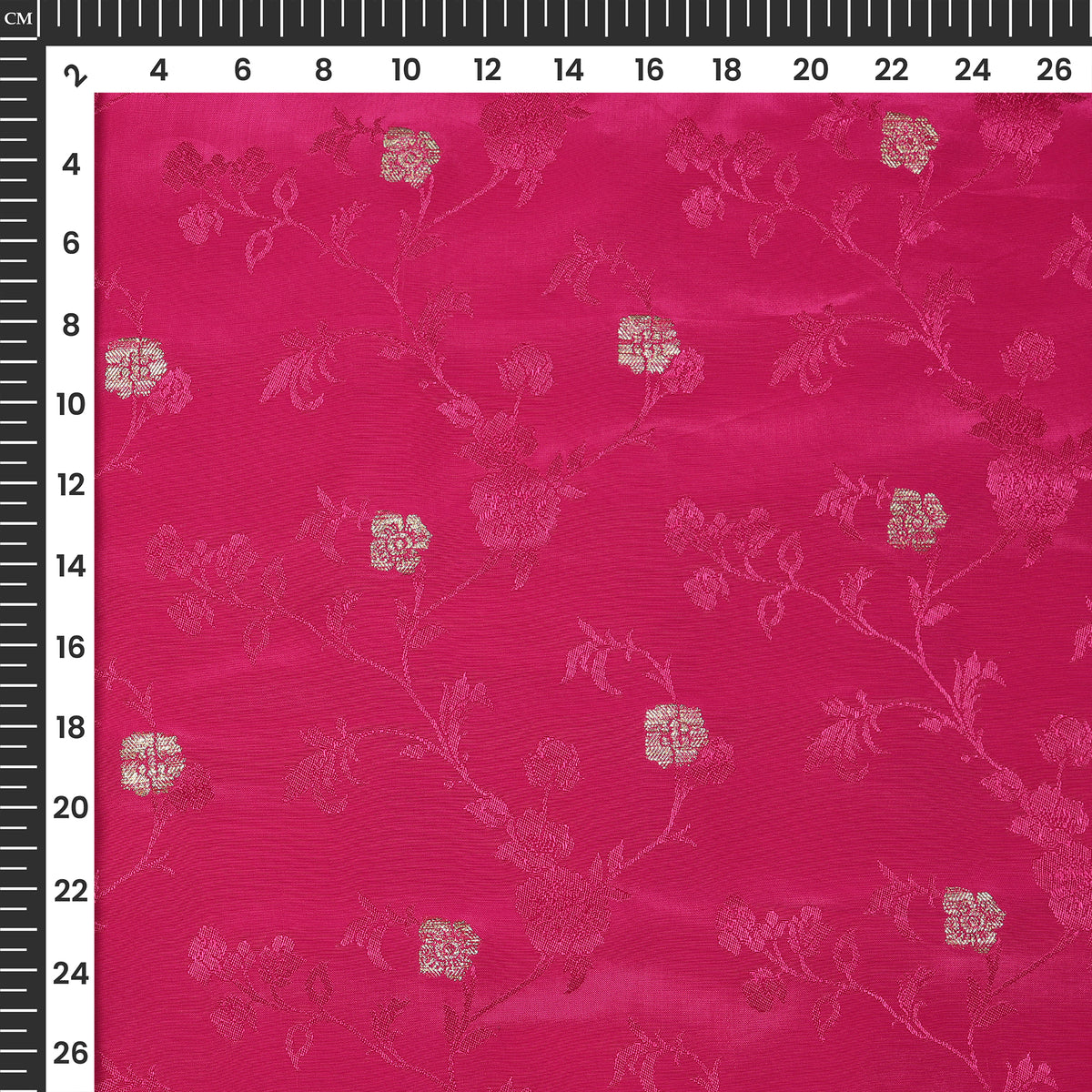 Plain Burgundy Golden Booti Floral Jacquard Work Bemberg Silk Fabric