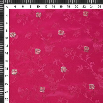 Plain Burgundy Golden Booti Floral Jacquard Work Bemberg Silk Fabric
