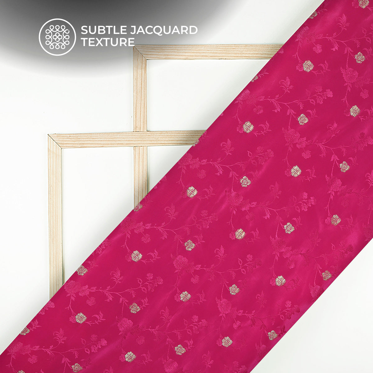 Plain Burgundy Golden Booti Floral Jacquard Work Bemberg Silk Fabric