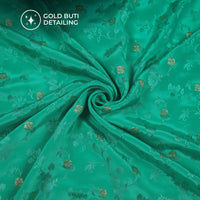 Plain Aqua Green Golden Booti Floral Jacquard Work Bemberg Silk Fabric