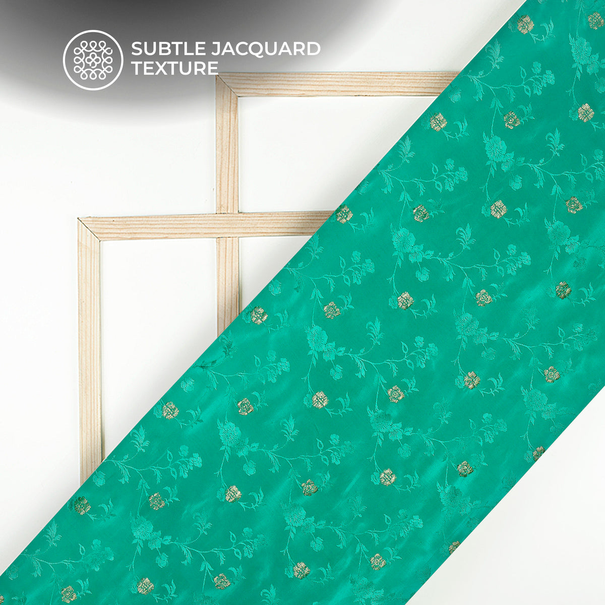Plain Aqua Green Golden Booti Floral Jacquard Work Bemberg Silk Fabric