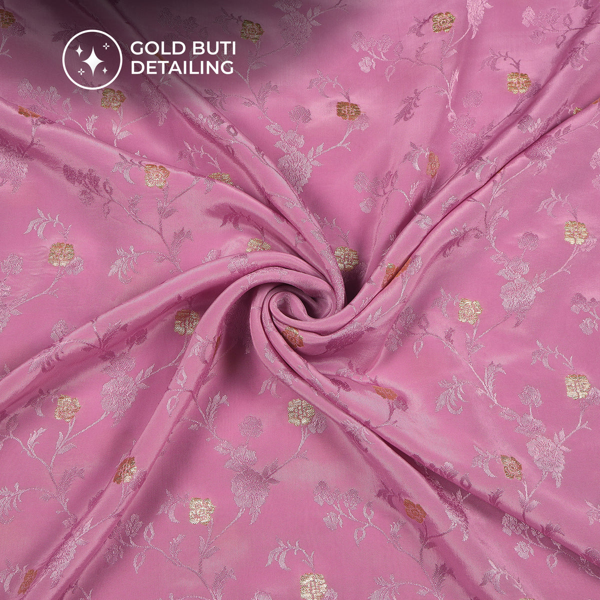 Plain Baby Pink Golden Booti Floral Jacquard Work Bemberg Silk Fabric