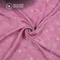 Plain Baby Pink Golden Booti Floral Jacquard Work Bemberg Silk Fabric