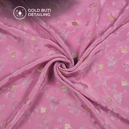 Plain Baby Pink Golden Booti Floral Jacquard Work Bemberg Silk Fabric