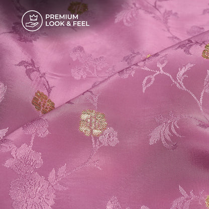 Plain Baby Pink Golden Booti Floral Jacquard Work Bemberg Silk Fabric