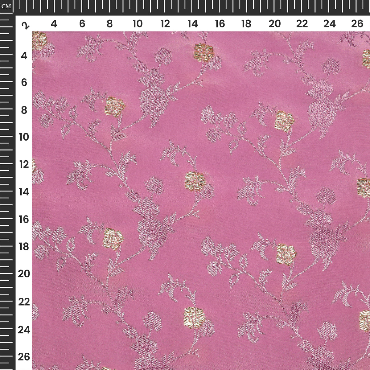 Plain Baby Pink Golden Booti Floral Jacquard Work Bemberg Silk Fabric