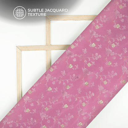 Plain Baby Pink Golden Booti Floral Jacquard Work Bemberg Silk Fabric