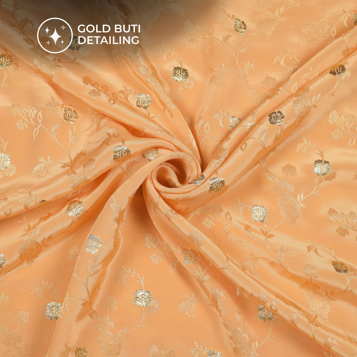 Plain Apricot  Golden Booti Floral Jacquard Work Bemberg Silk Fabric